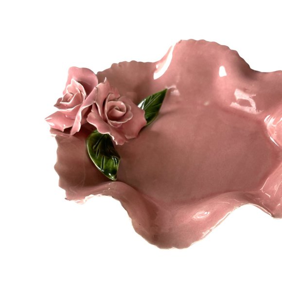 Vintage Fluted Rose Ceramic Porcelain Bowl Dish